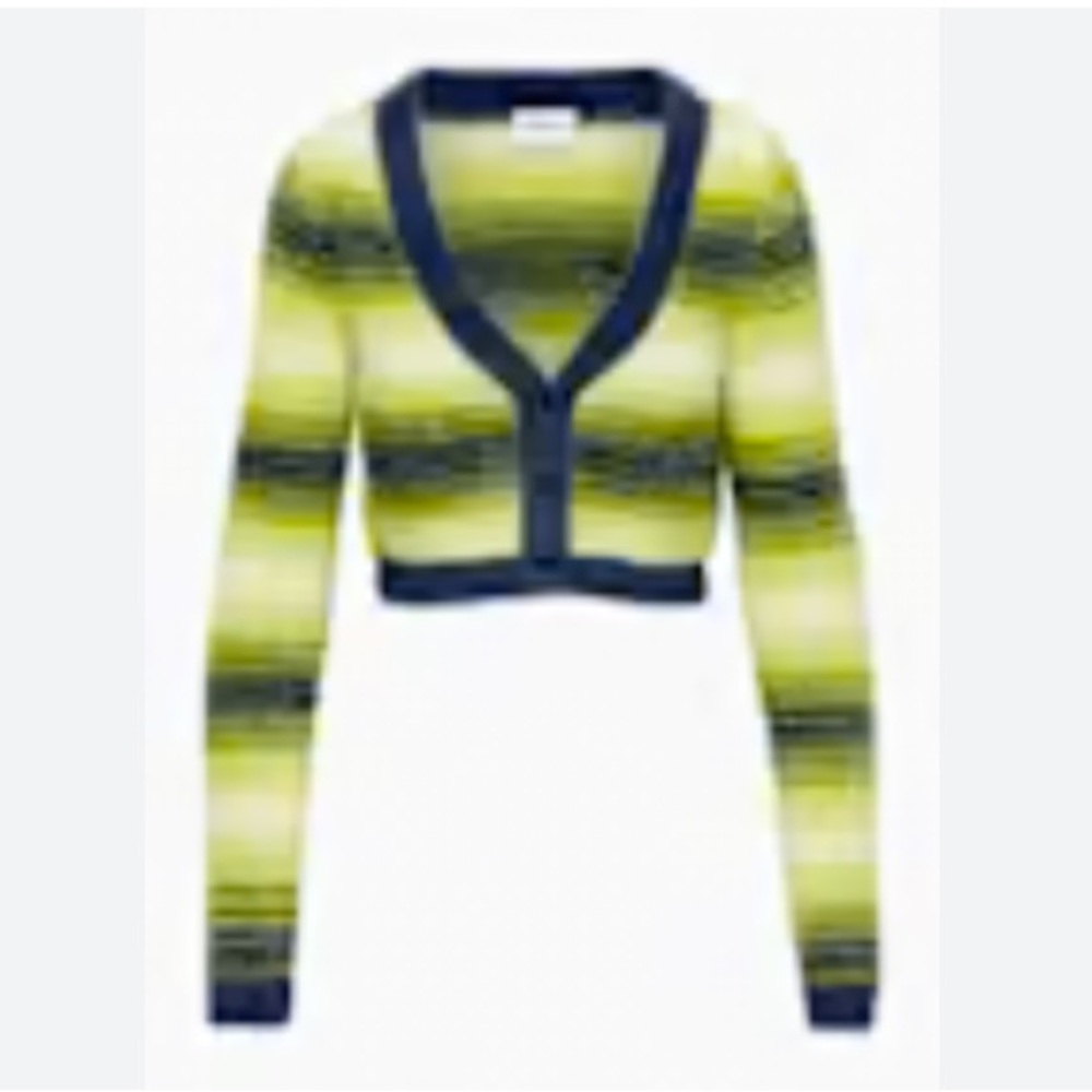 Sunday Best Neon Green and Navy Cropped Striped Cardigan